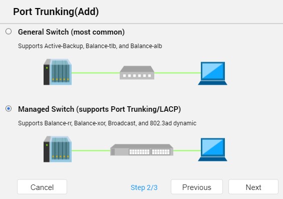 Тип создаваемого Port Trunking выбираю Managed Switch