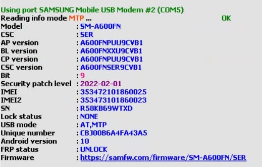 Программа пишет 
FRP Status - UNLOCK